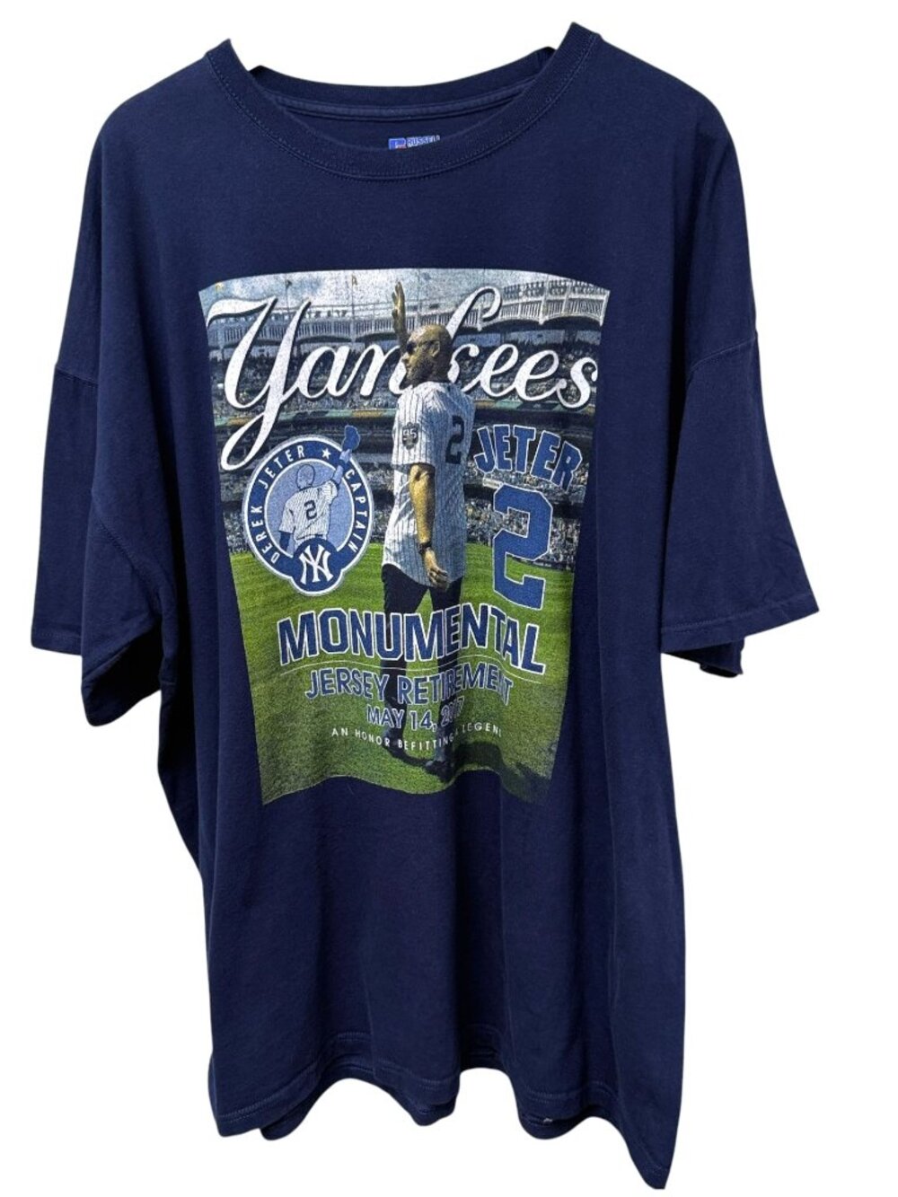 Derek Jeter Tee New York Yankees Baseball Retirement Shirt XXL Russell Athletic